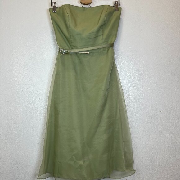 Alfred Angelo Strapless Tea Length Dress Celadon Green Size 6 - Picture 1 of 5